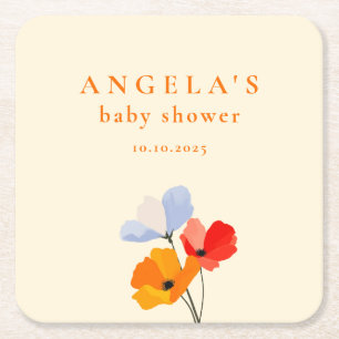 Dessous-de-verre Carré En Papier Douce Baby Shower Florale Coquelicot