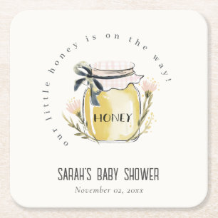 Dessous-de-verre Carré En Papier Douce Baby Shower Pot à Miel Aquarelle Pastel