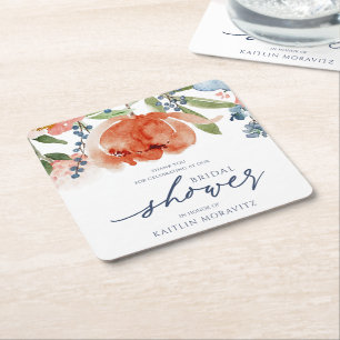 Dessous-de-verre Carré En Papier Douce Fête de Mariage Colorée Orange & Pivoine Ble