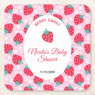 Dessous-de-verre Carré En Papier Douce Fête Rose Bébé Fille Naissance Fraise