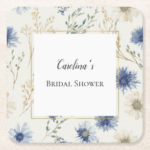 Dessous-de-verre Carré En Papier Douce Mariée Fleurie Bleue Blanche