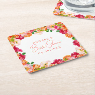 Dessous-de-verre Carré En Papier Douce orange et rose vif floral Baby Shower pour l