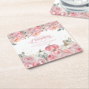 Dessous-de-verre Carré En Papier Douce petite citrouille rose florale Baby Shower d