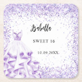 Dessous-de-verre Carré En Papier Doux 16 robe violette blanche (Devant)