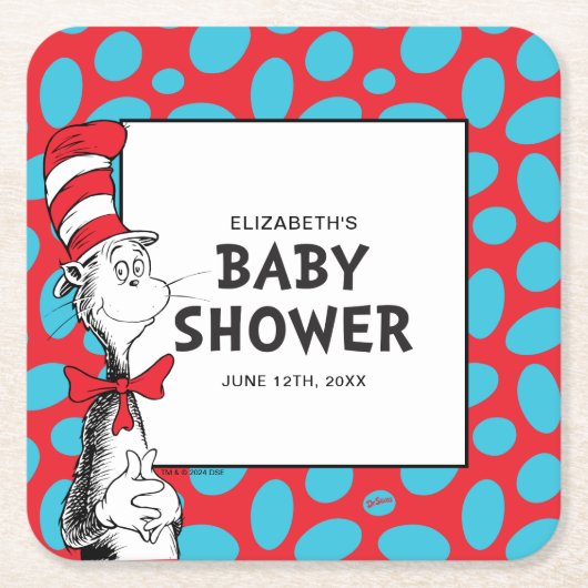 Dessous-de-verre Carré En Papier Dr. Seuss Cat dans le Baby shower Casquette (Devant)