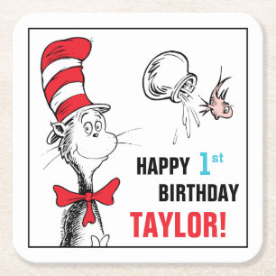 Dessous-de-verre Carré En Papier Dr. Seuss Chat Chapeauté Anniversaire
