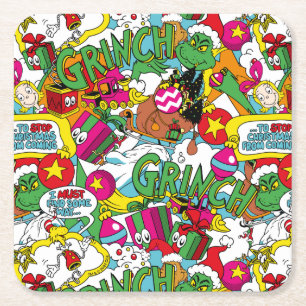 Dessous-de-verre Carré En Papier Dr. Seuss   Grinch Motif Coloré