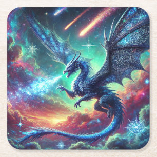 Dessous-de-verre Carré En Papier Dragon bleu