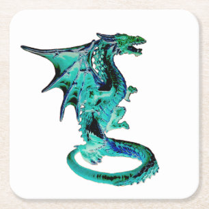 Dessous-de-verre Carré En Papier Dragon bleu de mer Fantastique Créature marine Œuv