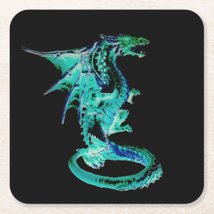 Dessous-de-verre Carré En Papier Dragon bleu de mer Océan Fantaisie Créature mythiq