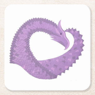 Dessous-de-verre Carré En Papier dragon cœur violet lavande sur fond blanc