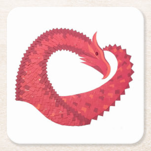 Dessous-de-verre Carré En Papier Dragon de coeur rouge en blanc