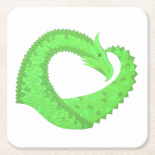Dessous-de-verre Carré En Papier Dragon de coeur vert citron blanc