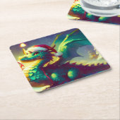 Dessous-de-verre Carré En Papier Dragon de Noël 3 (Incliné)