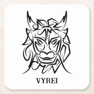 Dessous-de-verre Carré En Papier Dragon tribal noir et blanc