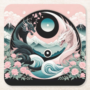 Dessous-de-verre Carré En Papier Dragons Floral Mountain Rose Sage Turquoise