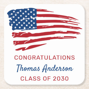 Dessous-de-verre Carré En Papier Drapeau américain Patriotique Militaire Graduatio