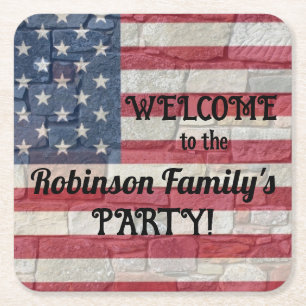 Dessous-de-verre Carré En Papier Drapeau américain patriotique sur la calligraphie 