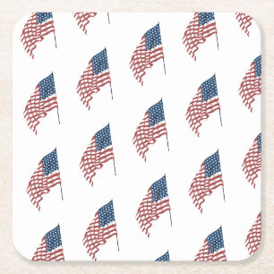Dessous-de-verre Carré En Papier Drapeau américain patriotique vintage au vent
