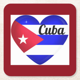 Dessous-de-verre Carré En Papier Drapeau Cuba Cœur