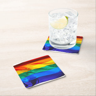 Dessous-de-verre Carré En Papier Drapeau de la fierté gay de SlipperyJoe's flottant