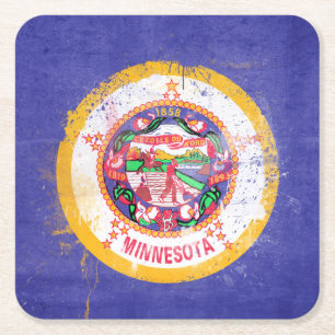 Dessous-de-verre Carré En Papier Drapeau de l'État du Minnesota en détresse