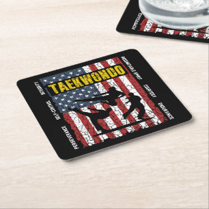 Dessous-de-verre Carré En Papier Drapeau de Taekwondo Self Control American Martial