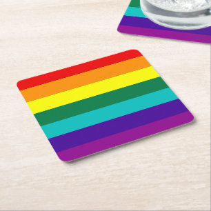 Dessous-de-verre Carré En Papier Drapeau Gay pride arc-en-ciel de 7 bandes