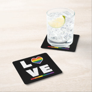 Dessous-de-verre Carré En Papier Drapeau Gay pride LGBTQ Distressed Grunge Love