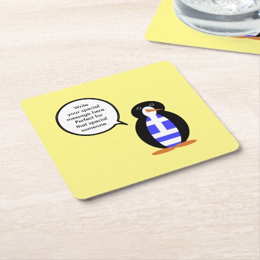 Dessous-de-verre Carré En Papier Drapeau grec parlant à Mme Penguin Personnalisé (Incliné)