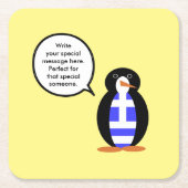 Dessous-de-verre Carré En Papier Drapeau grec parlant à Mme Penguin Personnalisé (Devant)