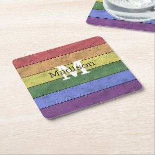 Dessous-de-verre Carré En Papier Drapeau LGBT vintage fierté monogramme arc-en-ciel