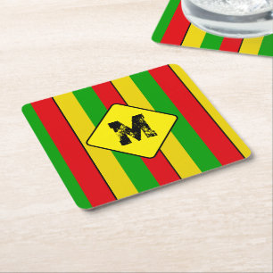 Dessous-de-verre Carré En Papier Drapeau Rasta Couleurs Rayé Monogramme Bière