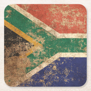 Dessous-de-verre Carré En Papier Drapeau sud-africain vintage âgé rugueux
