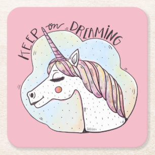 Dessous-de-verre Carré En Papier Dreaming Whimsical Unicorn