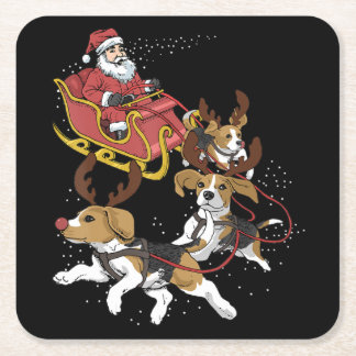 Dessous-de-verre Carré En Papier Drôle cadeau de Noël de chien Beagle pour Amoureux