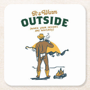 Dessous-de-verre Carré En Papier Drôle Cowboy Boire Whiskey