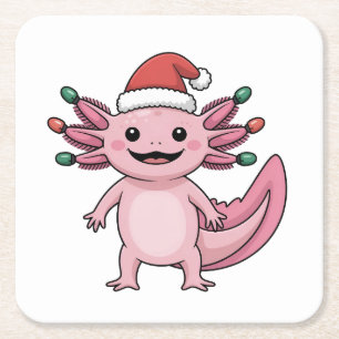 Dessous-de-verre Carré En Papier Drôle de chapeau de Noël Santa Axolotl tenue de No