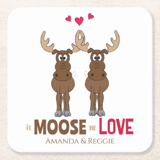Dessous-de-verre Carré En Papier Drôle Mariage mignon Humour Whimsical Moose Fun (Devant)