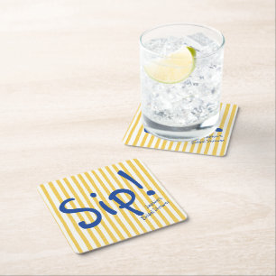 Dessous-de-verre Carré En Papier Drôle Rayure Jaune Gras Bleu Sip Shower de Mariage