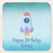 Dessous-de-verre Carré En Papier Drôle T-rex dinosaure fusée École enfant Anniversa (Devant)