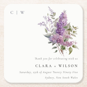 Dessous-de-verre Carré En Papier Dusky Lilac Aquarelle Cottage Mariage floral