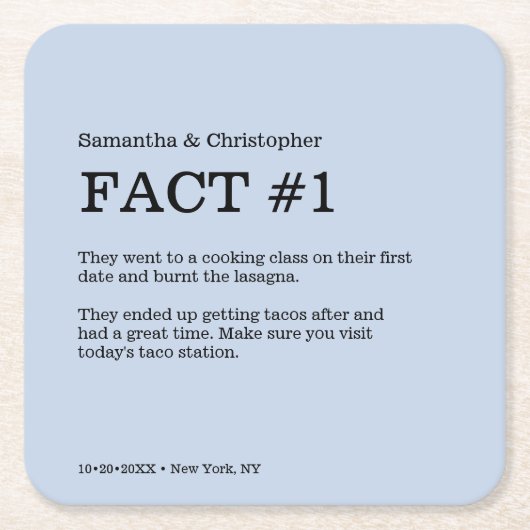 Dessous-de-verre Carré En Papier Dusty Blue Mariage Custom Fun Fact (Devant)