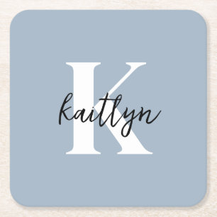 Dessous-de-verre Carré En Papier Dusty Blue Nom initial Monogramme
