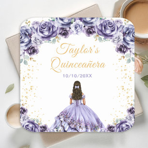 Dessous-de-verre Carré En Papier Dusty Purple Princess Floral Quinceañera