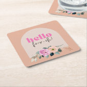 Dessous-de-verre Carré En Papier Dusty Rose floral "hello quatre oh" rétro (Incliné)