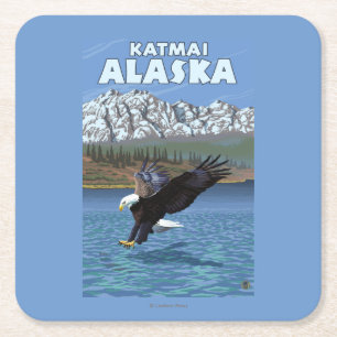 Dessous-de-verre Carré En Papier Eagle chauve plongeant - Katmai, Alaska