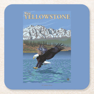 Dessous-de-verre Carré En Papier Eagle chauve plongeant - Yellowstone occidental,