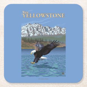 Dessous-de-verre Carré En Papier Eagle chauve plongeant - Yellowstone occidental,