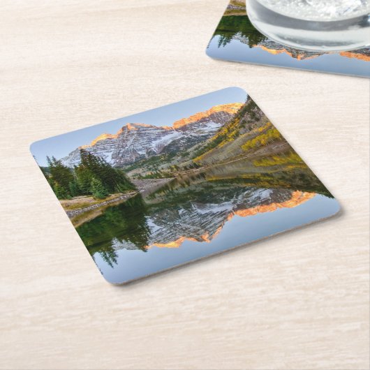 Dessous-de-verre Carré En Papier Eau | Maroon Bells Lake Aspen Trees (Incliné)